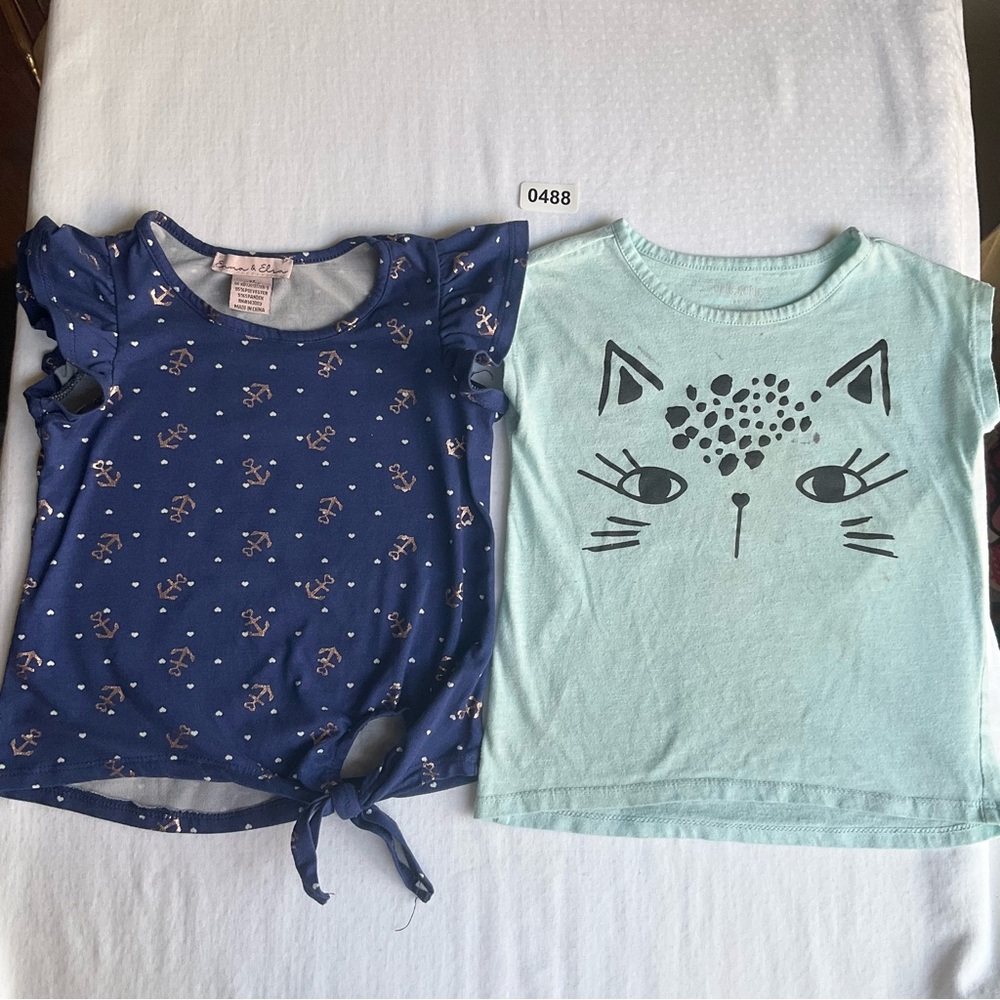 Emma & Elsa Tee size 3T, Okie Dokie Tee Size 3T, Blue, Glitter Anchors & Hearts